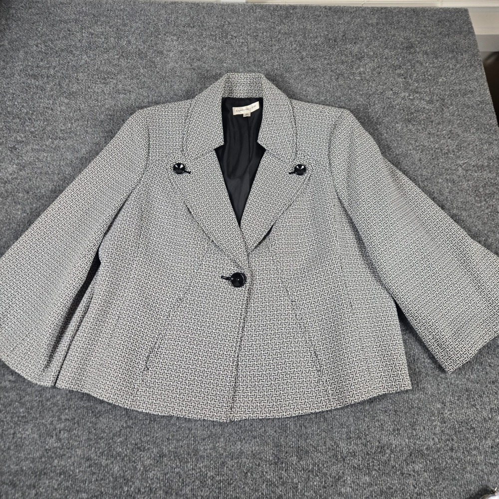 Evan-Picone Blazer Jacket Womens 18W Black White Basketweave Flare Sleeve - Picture 2 of 10